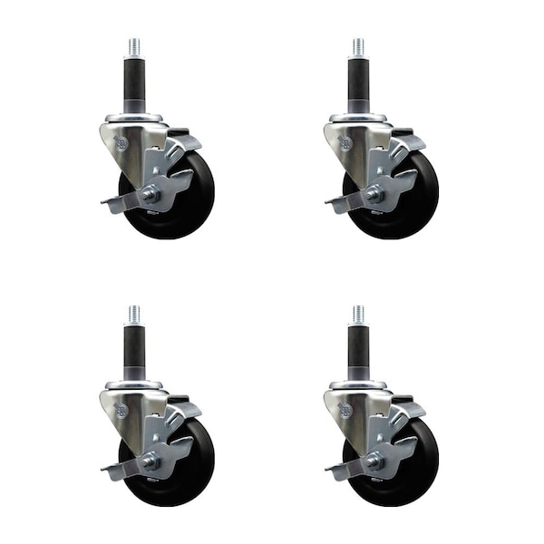 3.5'' Hard Rubber Swivel 1'' Expanding Stem Caster Set with Brake, 4PK